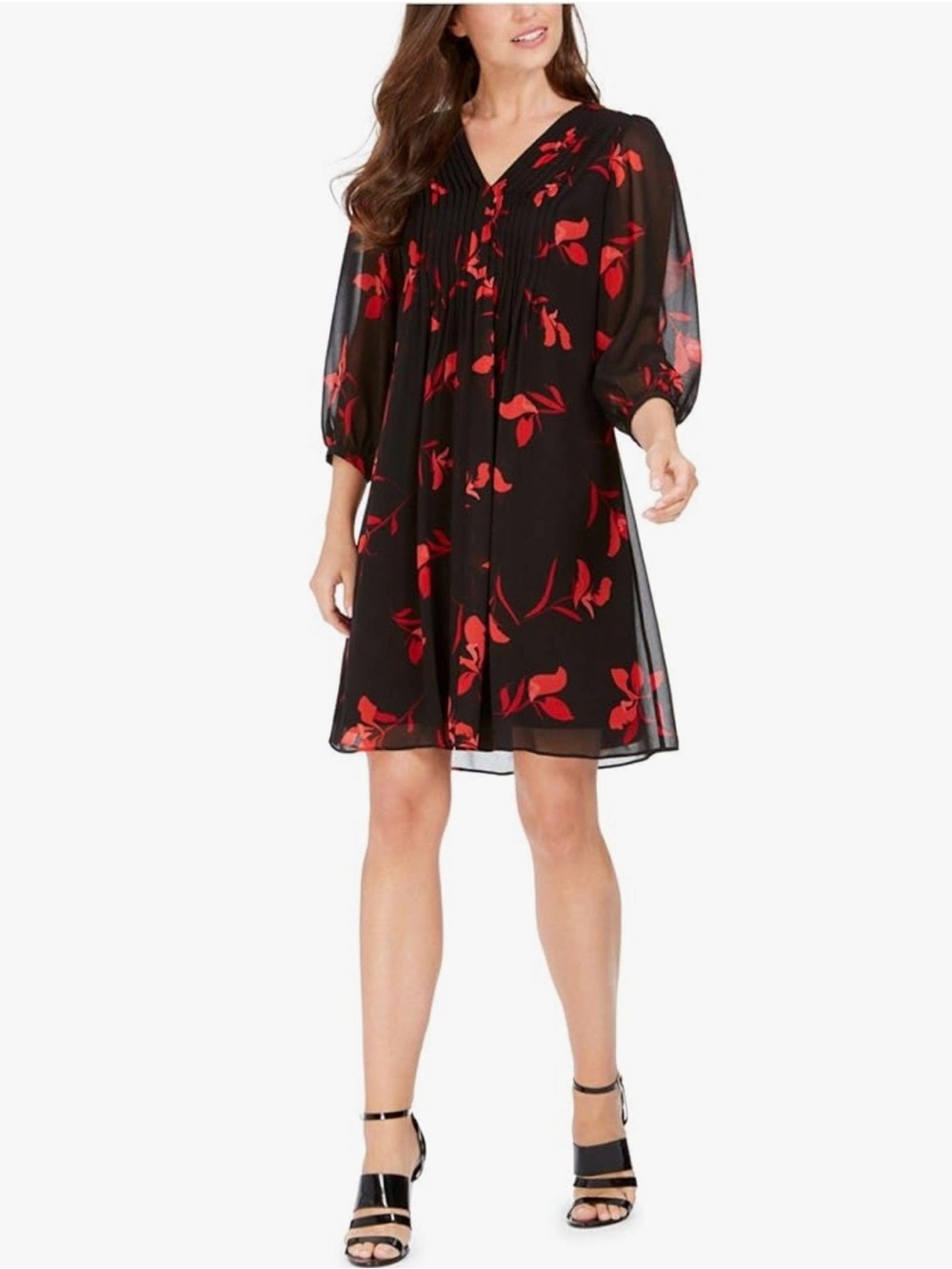Calvin Klein Black Mini Dress with Red Floral Motif - like NEW condition